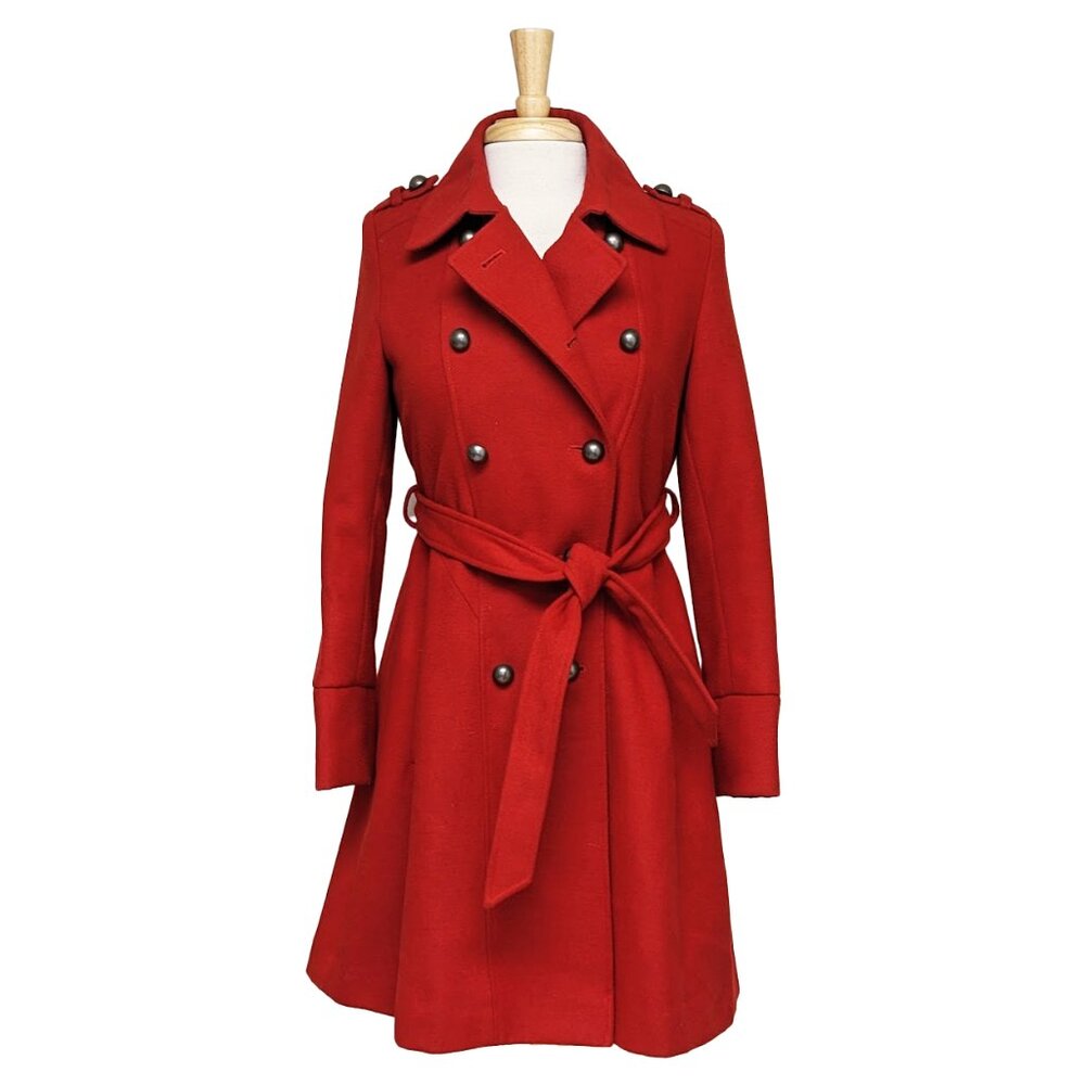 ROTHCHILD Long Wool-Blend Military-Style Trench Coat w/ Belt